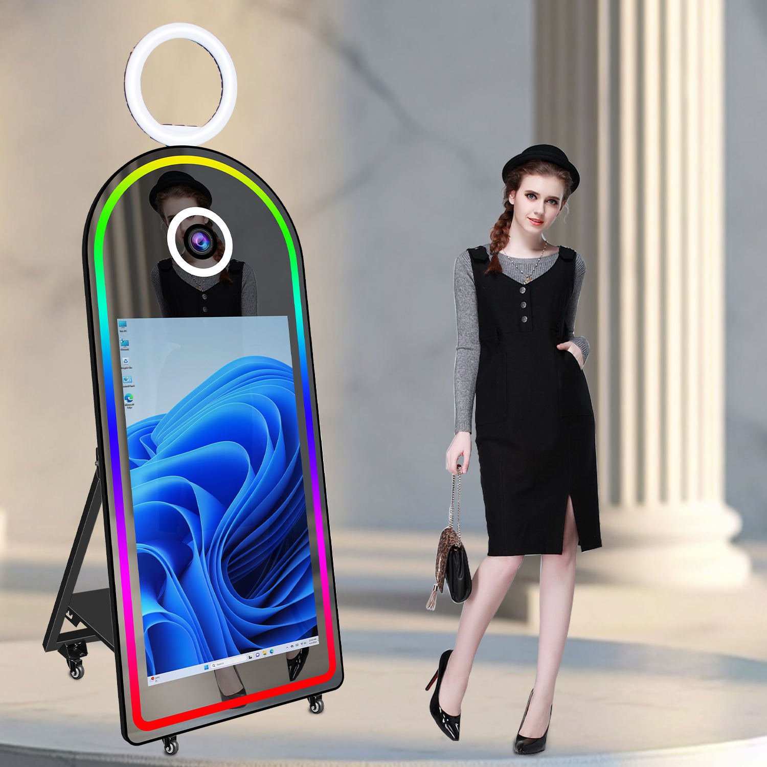 Selfie Arch Magic Mirror Photo Booth With 43 Inch Touch Screen Camera and Printer Digital Self Photobooth Machine for Party