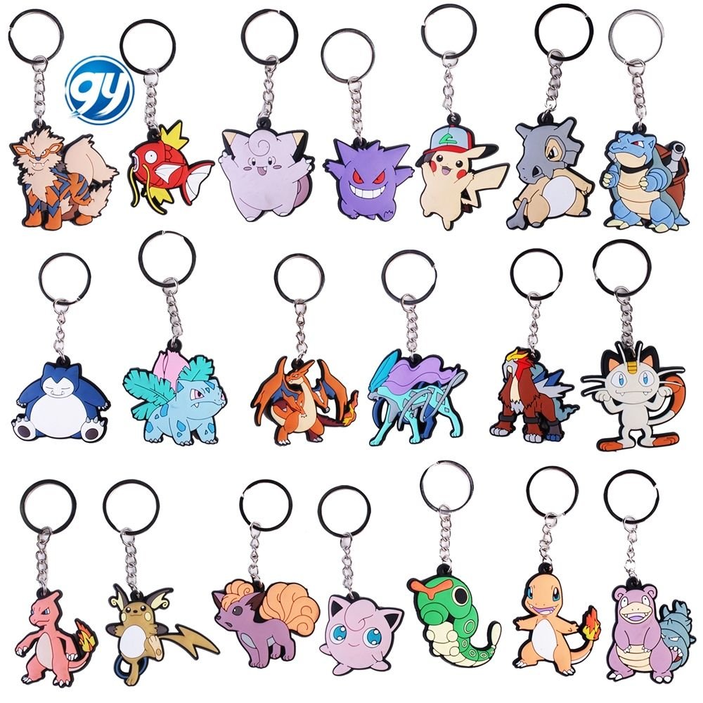 Wholesale 2023 New Cute 2D Soft PVC Rubber Key Chains Custom Anime Keychains Pikachu Plastic Key Ring Metal Design Cat KeyChain