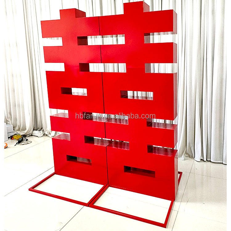 Factory Customized Big Red Wedding Decoration with Iron Standing Background Festival Celebration Wedding Supplies