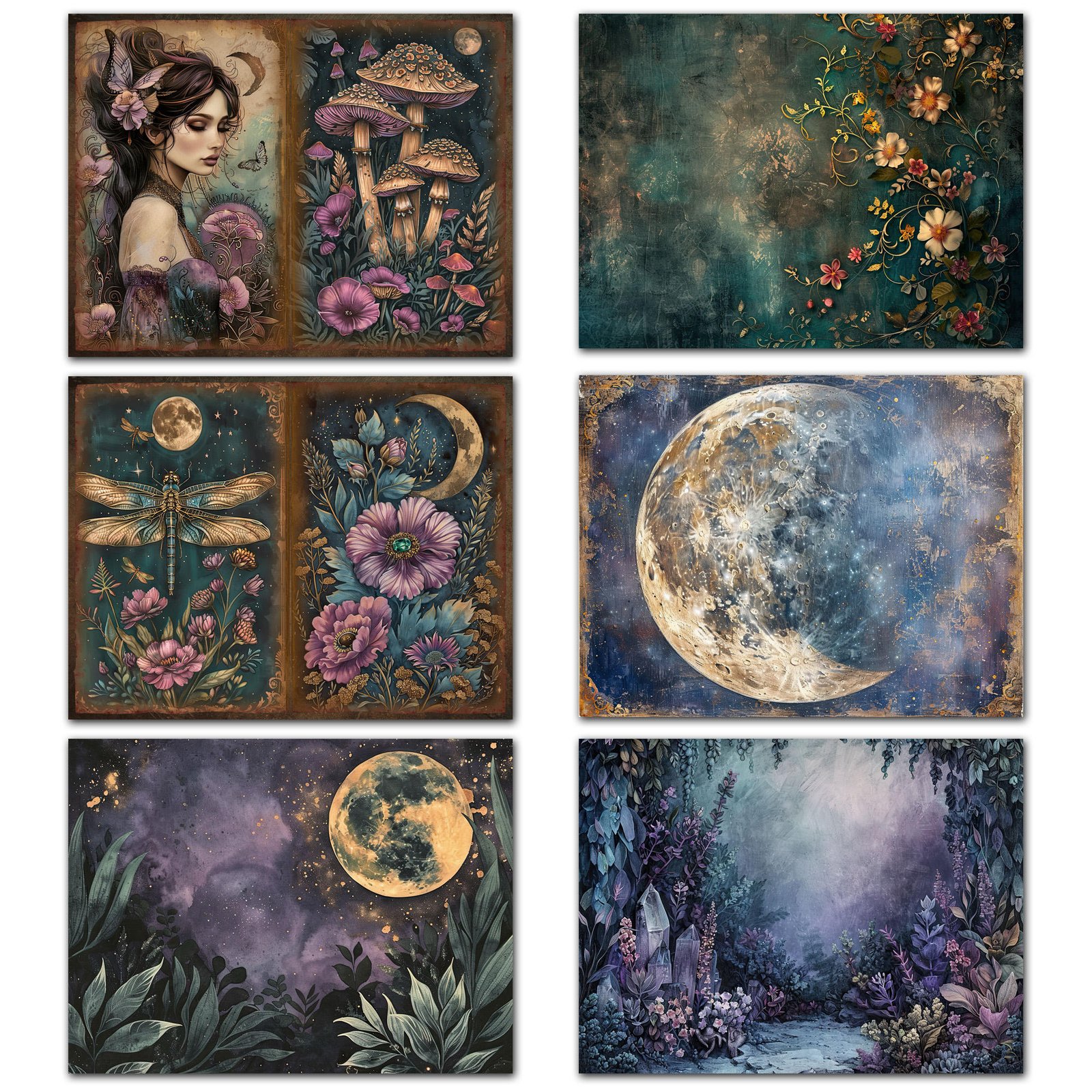 JAI IMAN 12sheets A5 Paper and 40stickers Gothic Garden DIY Scrapbook Paper Set Decor Crafts for Junk Journals