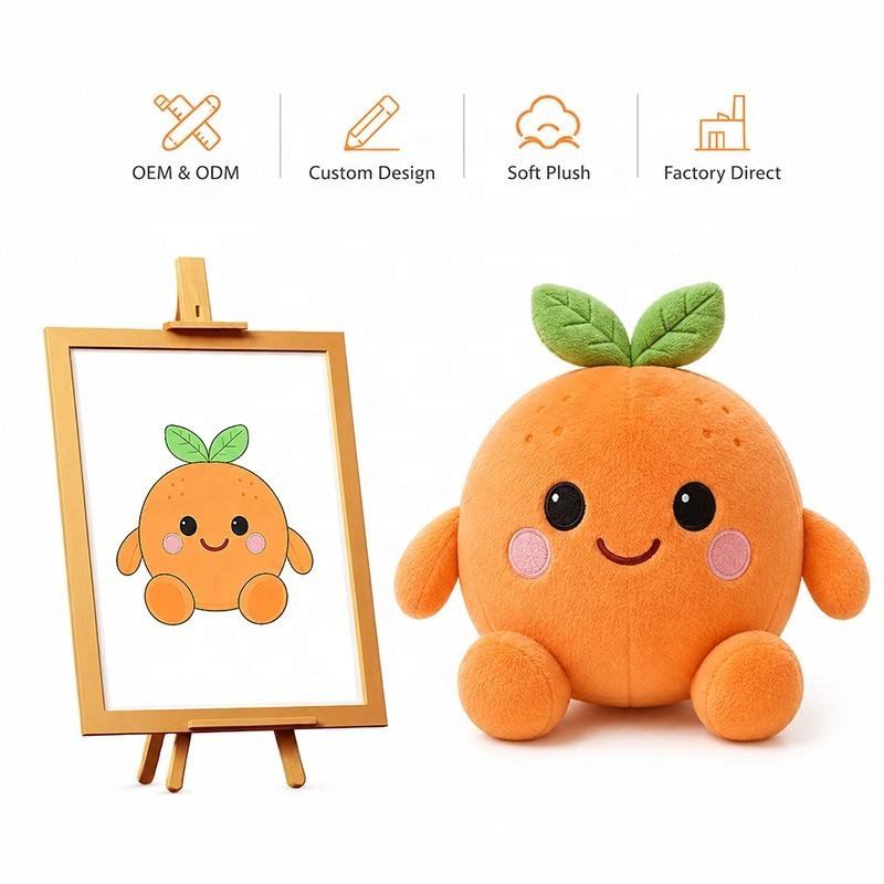 Custom Plush Toy OEM ODM Cute Orange Design Soft Fruit Stuffed Doll Plant Mascot Plush Gift for Brand Promotion