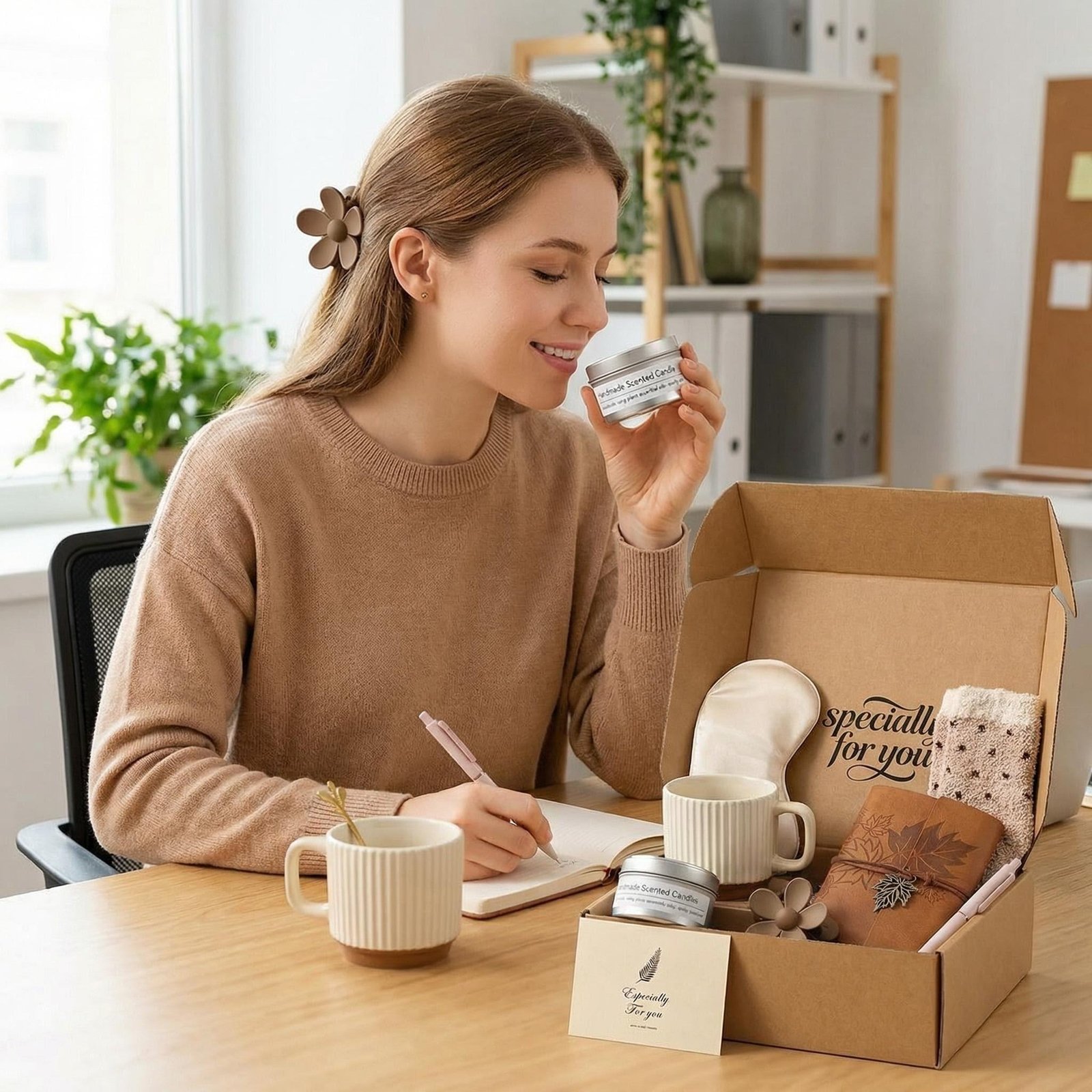 Lunaire Self Care Gift Set Aromatherapy Scented Candle Ceramic Mug Gift Box Birthday Thank You Holiday Present for Women