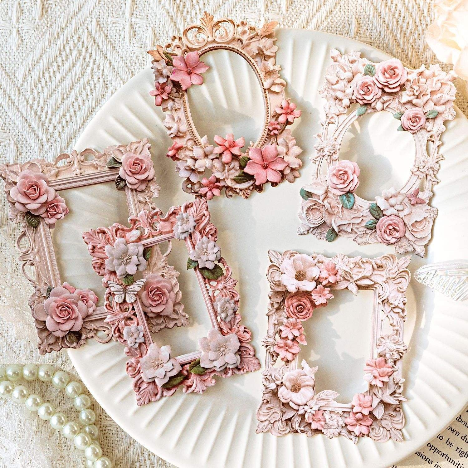 10PC Hollow Embossed Photo Frame Material Paper Junk Journal Planner Scrapbooking Vintage Diy Craft Cardstock