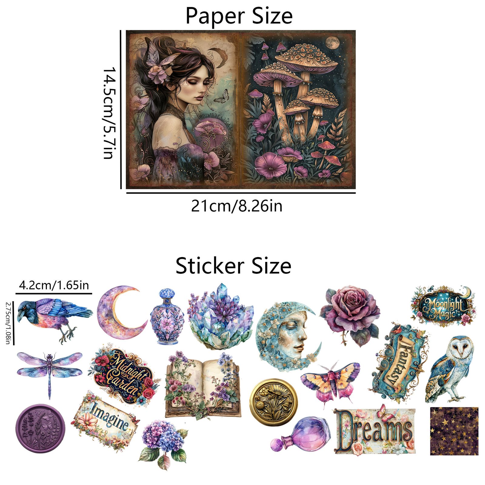 JAI IMAN 12sheets A5 Paper and 40stickers Gothic Garden DIY Scrapbook Paper Set Decor Crafts for Junk Journals