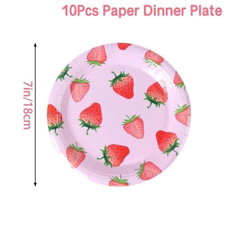 Wholesale Strawberry Party Decoration Girls Birthday Party Disposable Tableware Pink Paper Plate Cup Tablecloth Picnic Customize
