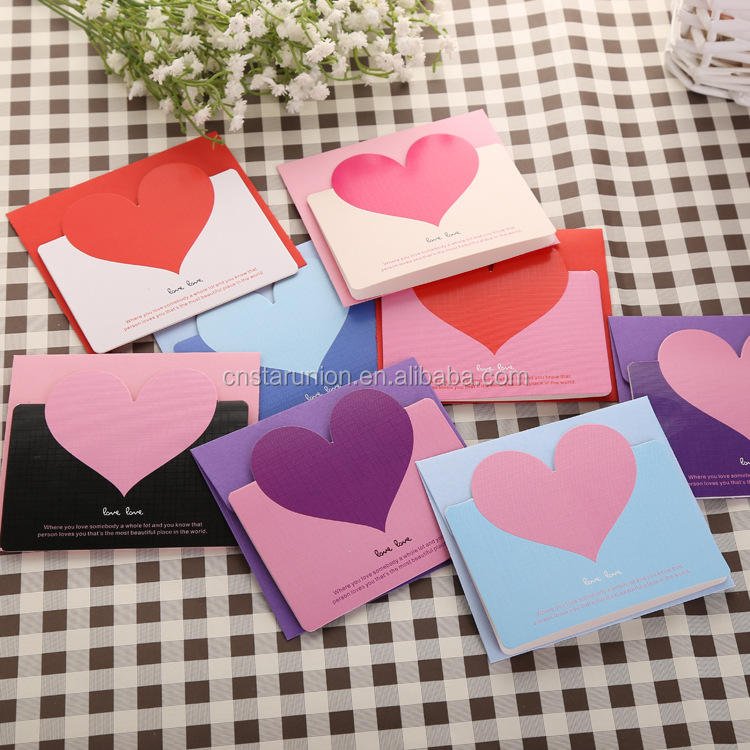 Birthday Greeting Cards,festival Holiday Wishes Cards 100PCS MOQ Bright Color Love Heart Style Paper Celebration Card