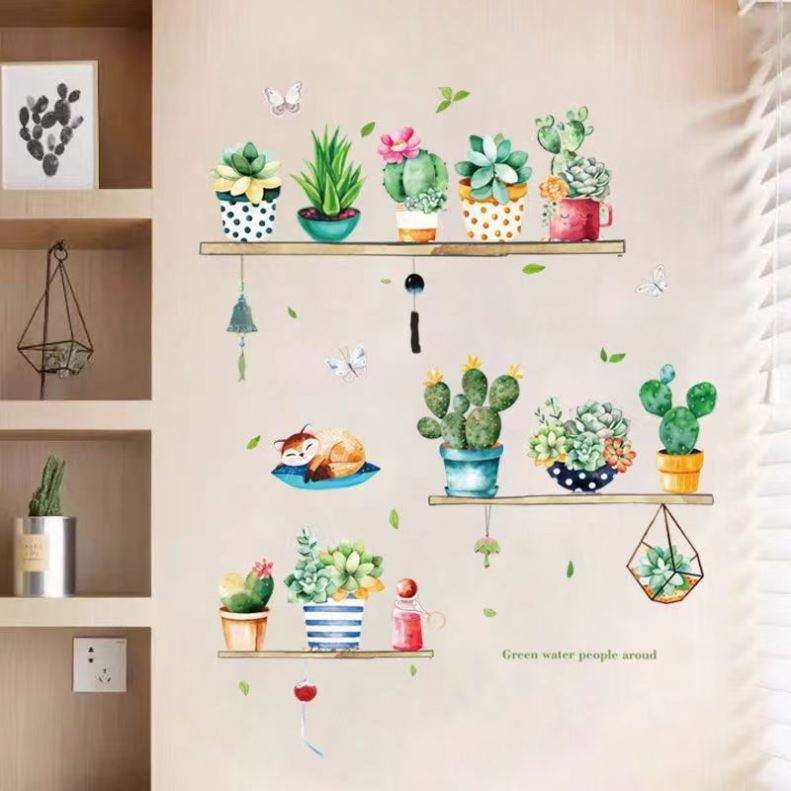 Rural Fresh Eco-Friendly Waterproof PVC Wall Stickers Artistic Potted Plant Decals UV Printed Self-Adhesive Home Decor for