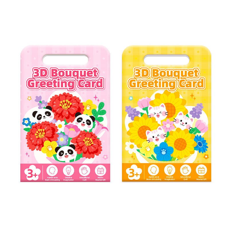 Children's DIY Craft Gift-English Style 3D Card Teacher's Day Bouquet Greeting Card Preserved Flower Materials Paper Crafts