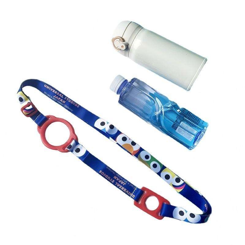 Polyester Heat Transfer Printed Mineral Water Bottle Strap Lanyard Portable with Buckle Crossbody for Kids and Adults Lanyard