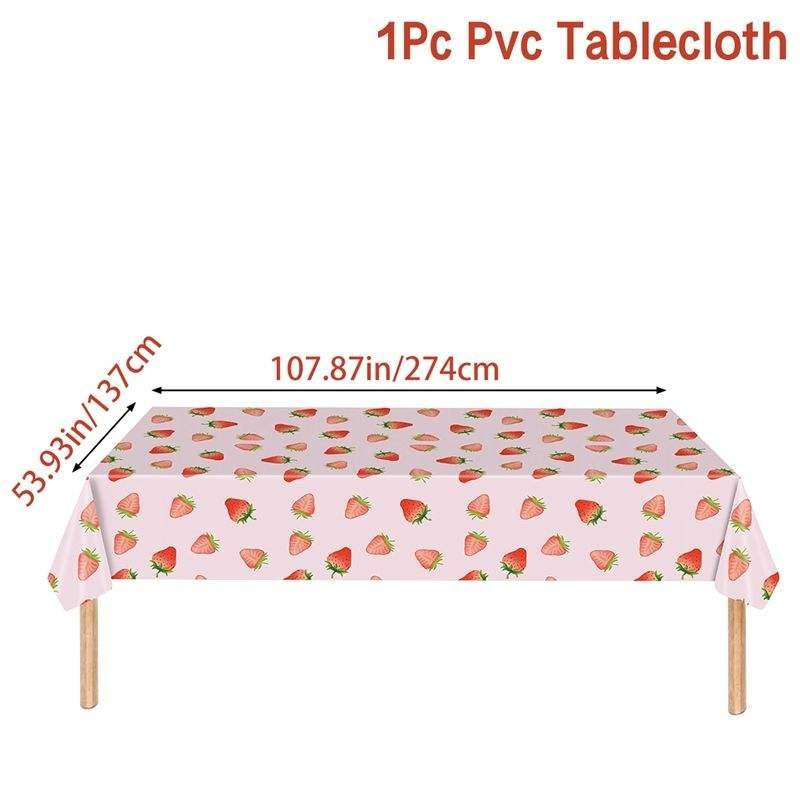 Wholesale Strawberry Party Decoration Girls Birthday Party Disposable Tableware Pink Paper Plate Cup Tablecloth Picnic Customize