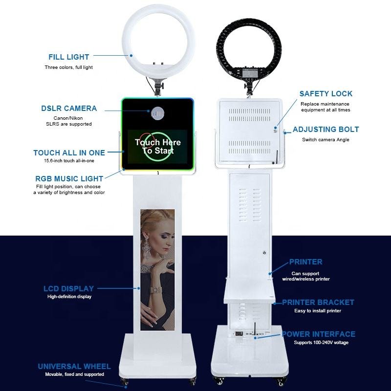 15.6 Inch Metal Photo Booth Shell for Wedding Parties Selfie Advertising Touch Screen DSLR Camera KINGSUN HY-29LCD156PB