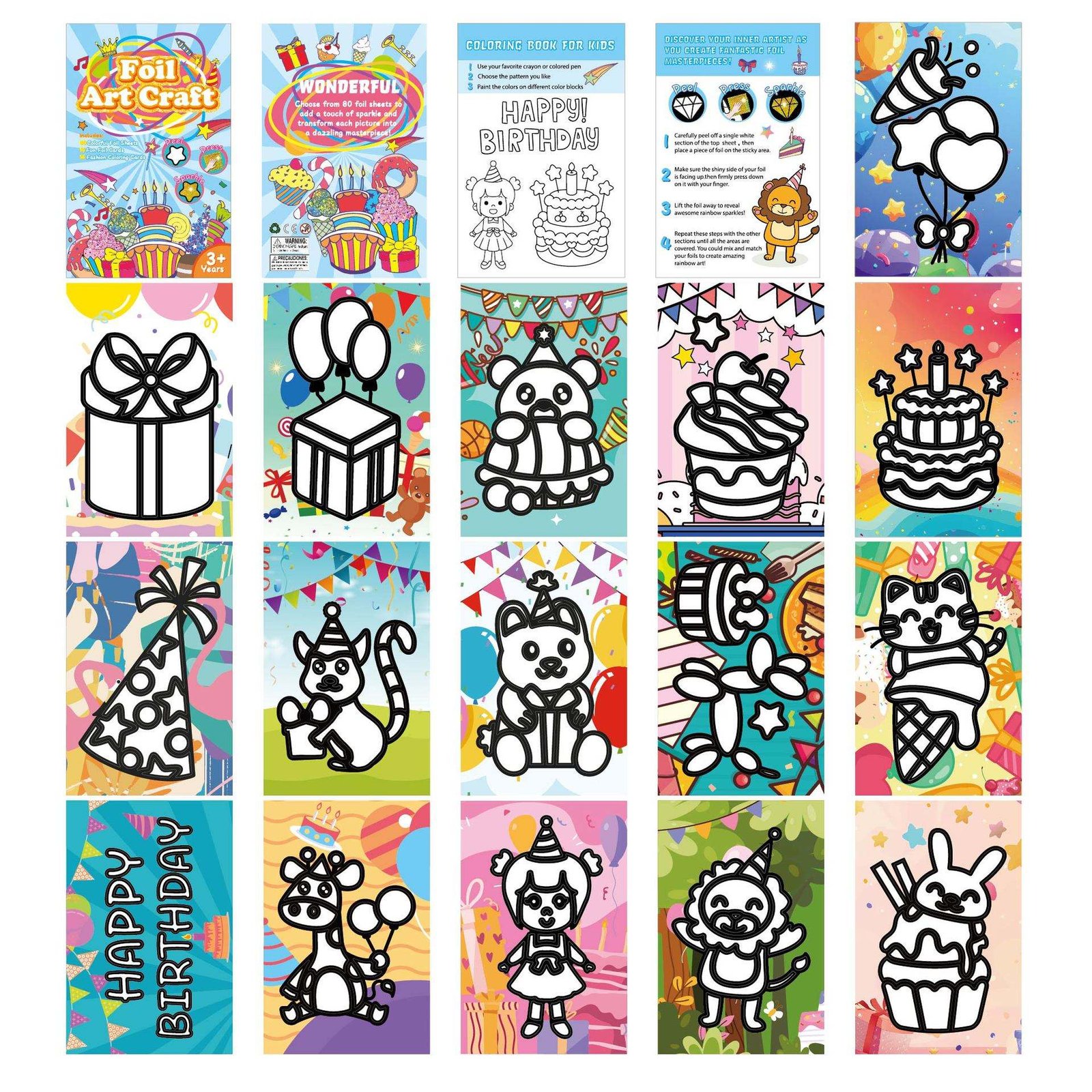 Creative Paper Craft Kit for Ages 3-6 Coloring Foil Sticker & Holiday Party Activities Shine Coloring Book Paper Art Foil Craft