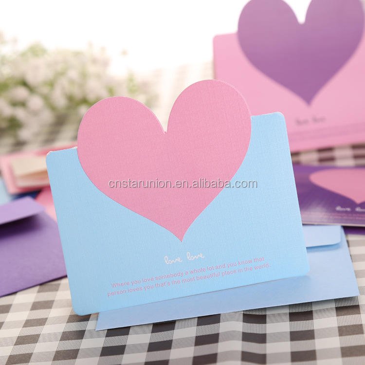 Birthday Greeting Cards,festival Holiday Wishes Cards 100PCS MOQ Bright Color Love Heart Style Paper Celebration Card