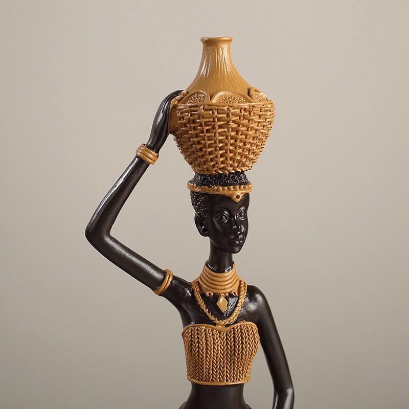 Home Decor Resin Crafts Creative Desktop Vintage Women's Tribal African Figurines African Woman Statue Handmade Hand-painted