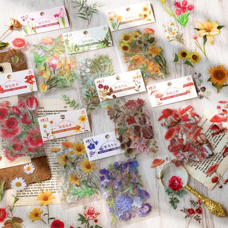 Nature Landscape Stickers Set for Scrapbooking Junk Journal Transparent Luggage Scrapbook Supplies Journaling Flower Sticker