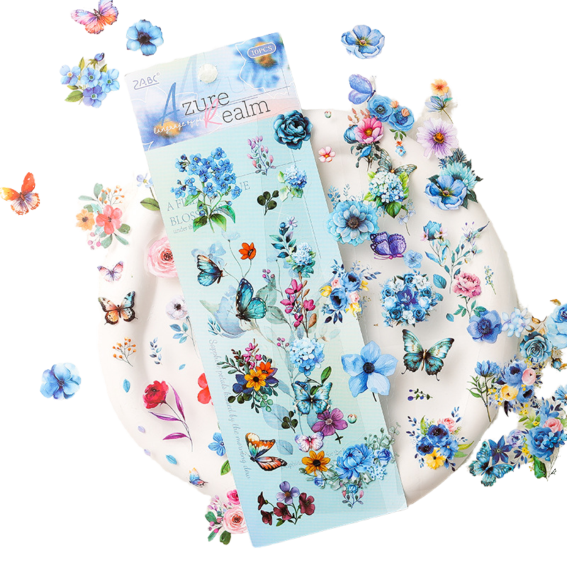Handmade Retro Floral DIY Scrapbooking Stickers Self-adhesive PET Material Die Cut Glossy Finish Holiday Decoration
