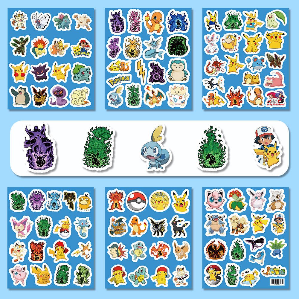 50pcs Boy Pokemo Cartoon Stickers Waterproof Decorative Decals for Teen's Laptop Skateboard Cellphone Luggage Guitar