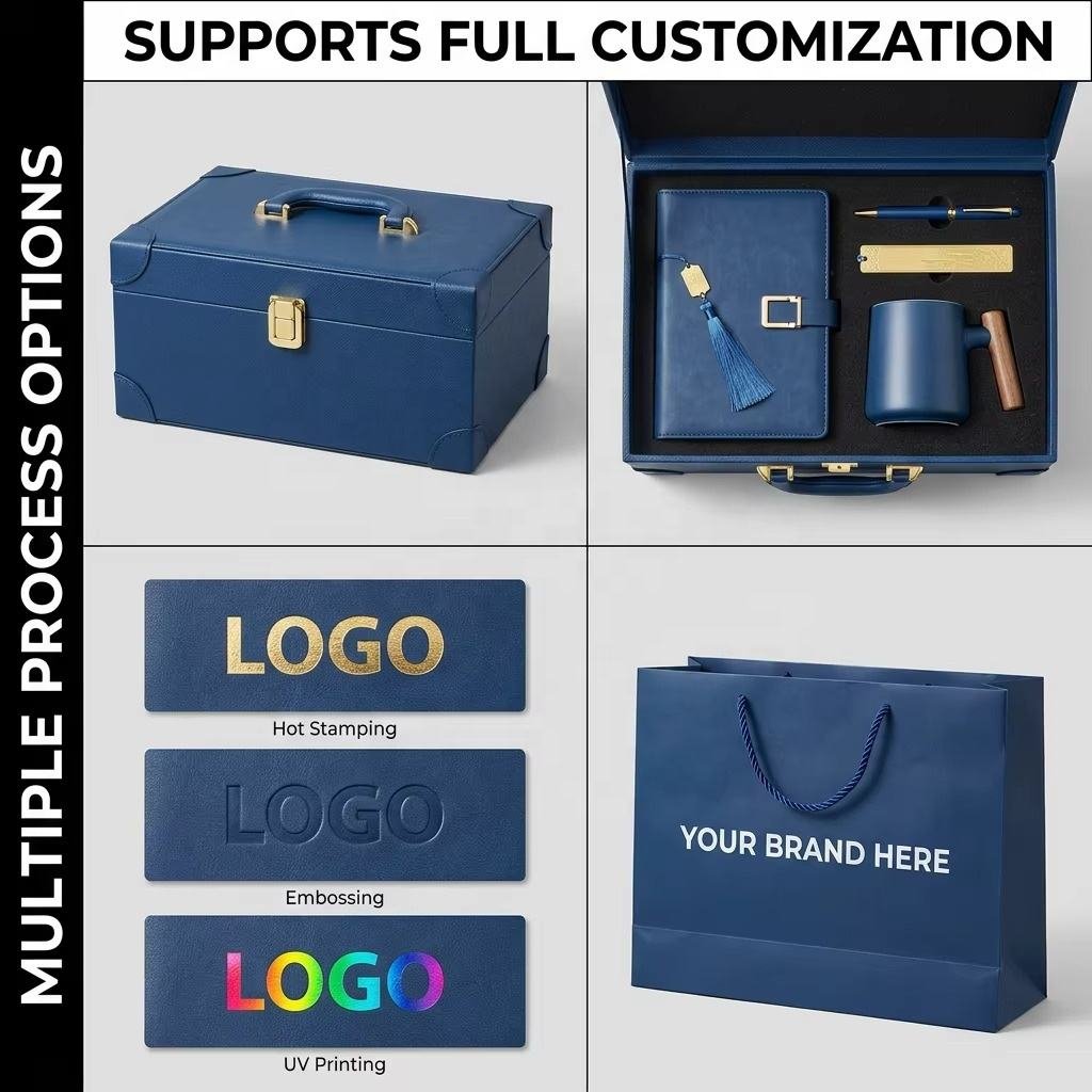 Custom Bulk Luxury Corporate Executive Souvenir Gifts Items Annual Meeting Holiday Employee Gift Set VIP Branded 4 in 1 Notebook