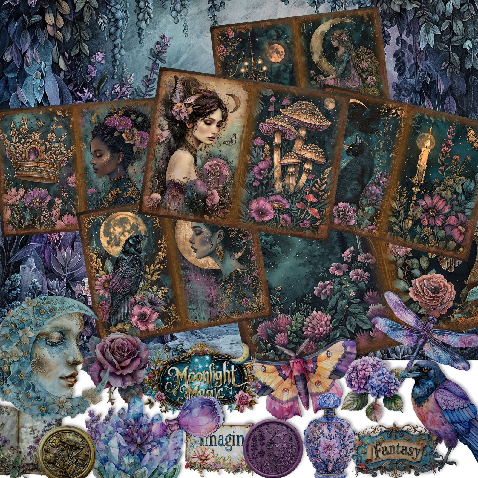 JAI IMAN 12sheets A5 Paper and 40stickers Gothic Garden DIY Scrapbook Paper Set Decor Crafts for Junk Journals
