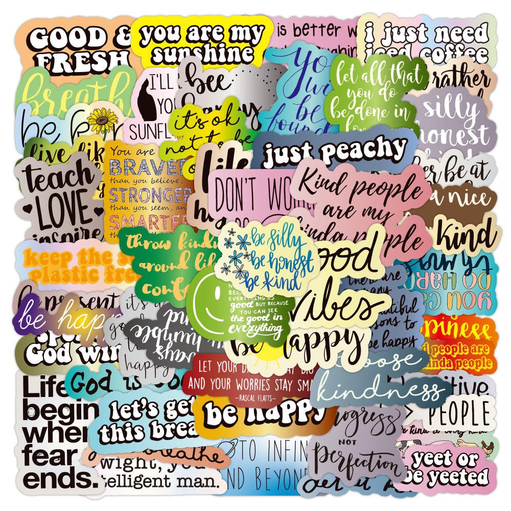 Non-repeating 50pcs Inspirational Phrases Doodle Stickers Waterproof Motivational Eco-friendly Decorative Stickers