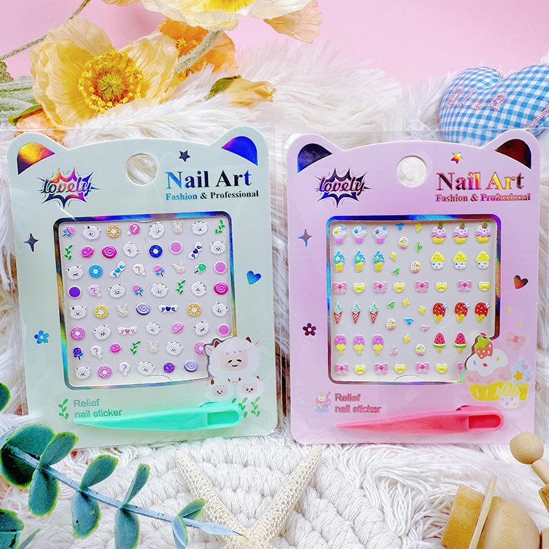 Adorable Girl's Home Decoration Project: DIY Nail Stickers, Mixed Patterns, Children's Relief Nail Stickers