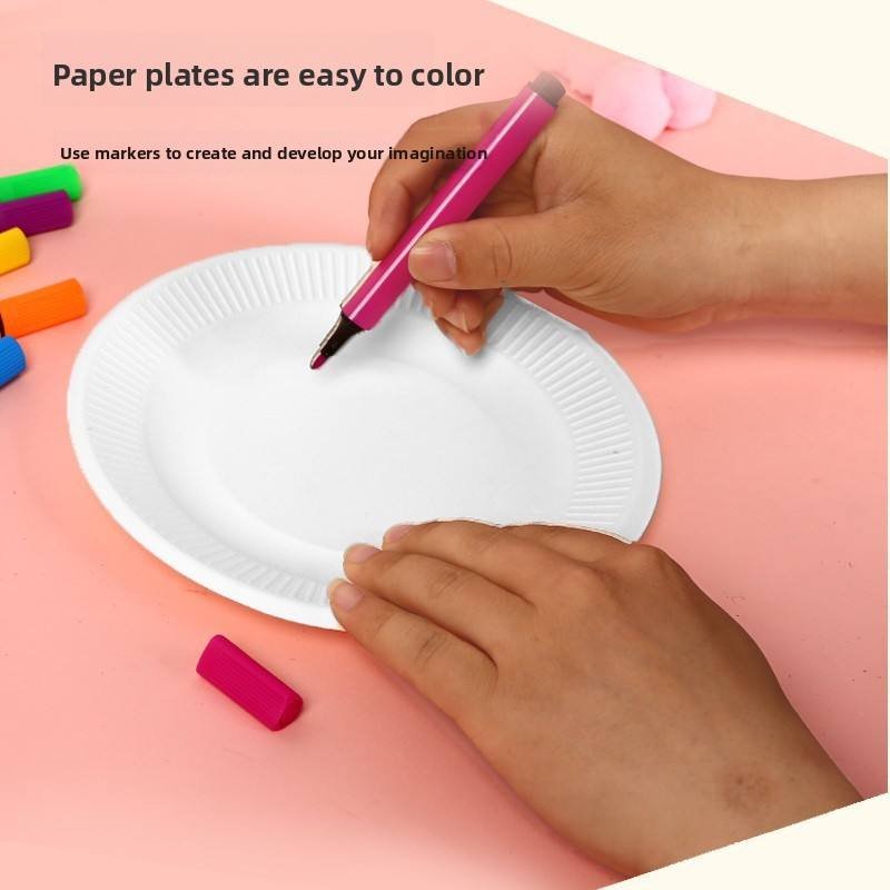 White Eco-Friendly Disposable Paper Plates for Children's Painting Drawing Graffiti DIY Crafts-Kindergarten Use
