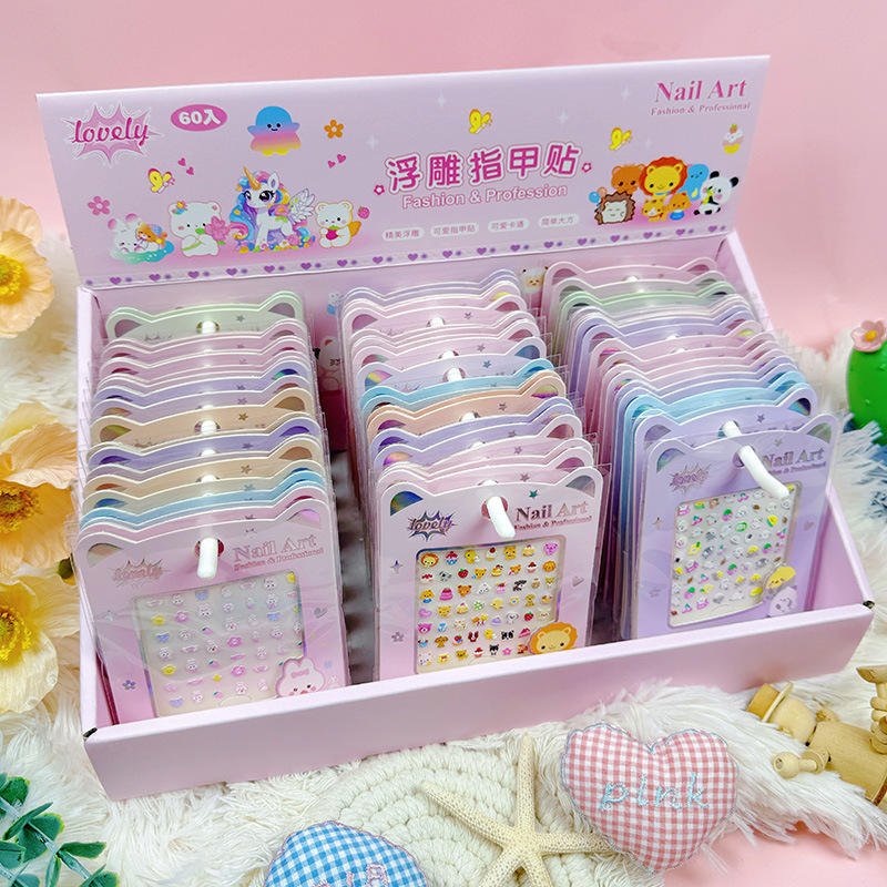 Adorable Girl's Home Decoration Project: DIY Nail Stickers, Mixed Patterns, Children's Relief Nail Stickers