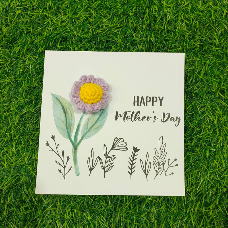 New Handmade Mother's Day Crochet Greeting Card Sunflower Cotton Flower Card Kraft Paper Handmade Crochet Greeting Card