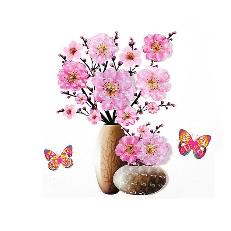 New Living Room Wholesale Price Luxury Home Decor Sticker 3D Vase Flower Decorative Sticker Wall Sticker 3D Home Decoration