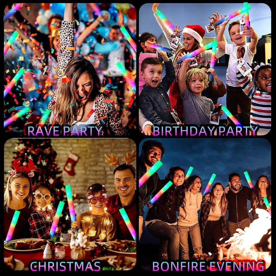 Foam Glow Sticks 3 Modes Colorful LED Flashing Glow Stick Party Supplies for Wedding Raves Concert Back to School