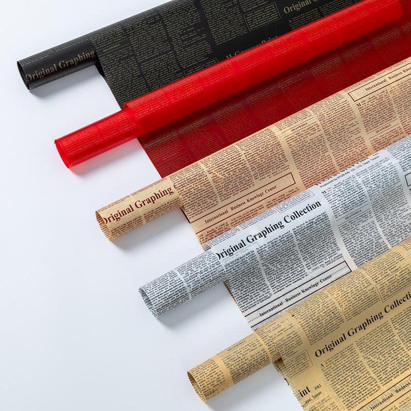 Wholesale Waterproof Coated PVC Single Side Recyclable Craft Paper Flower Wrapping Paper for English Newspaper Gift Packaging