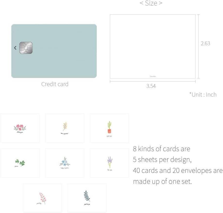 Myway Mix 40 Sheets Mini Single Card Information Small Garden Card with 20 Business Office Envelope Box Small Business Thank You