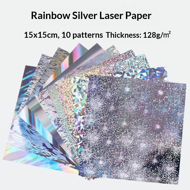 Square 15 cm Colorful Laser Paper 10 Kinds Laser Patterns Handmade Origami Glittering Shiny Silver Paper Basic Packaging