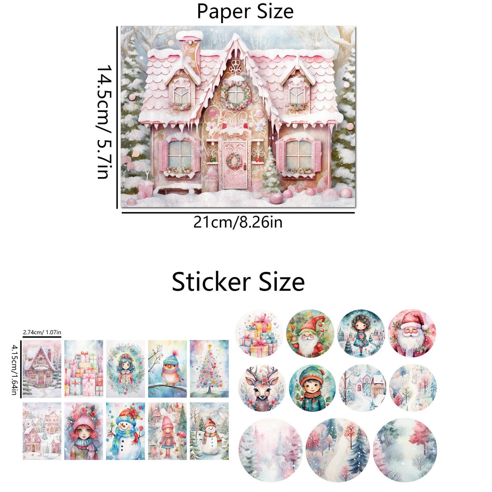 JAI IMAN 12 A5 Papers and 42stickers Pink Christmas DIY Scrapbook Background Paperpad for Crafts Junk Journals