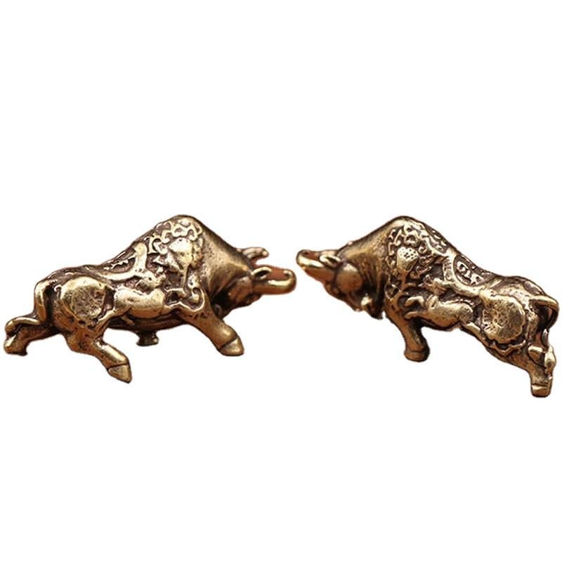 Retro Brass Bull Ornament Sculpture Copper Miniature Ornaments Desk Decoration Rich Cow Ornaments Creative Small Gifts
