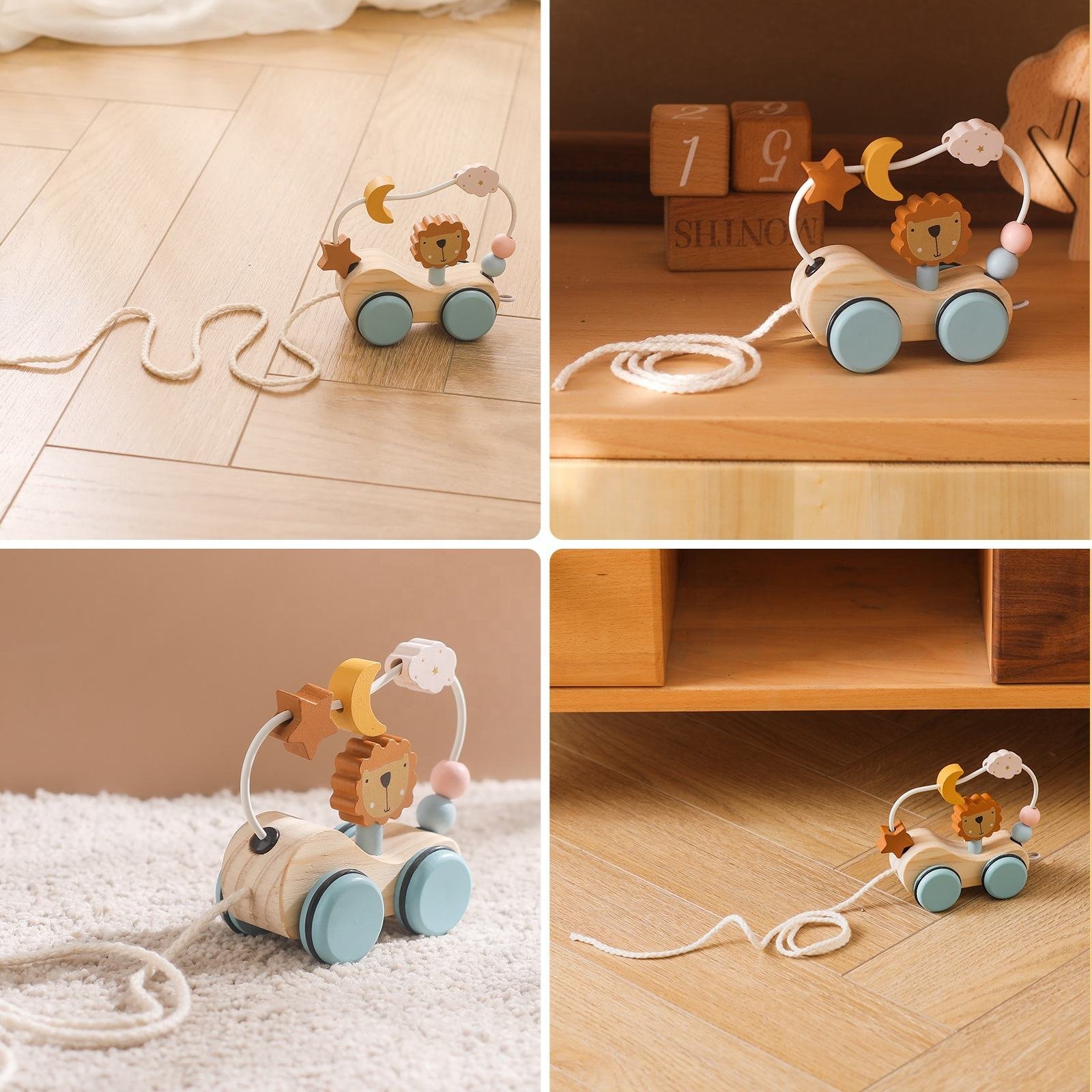 Wooden Dragging Car Montessori Toy Pull Along Eco-friendly Educational Toy for Preschool Kids Toddlers Playing