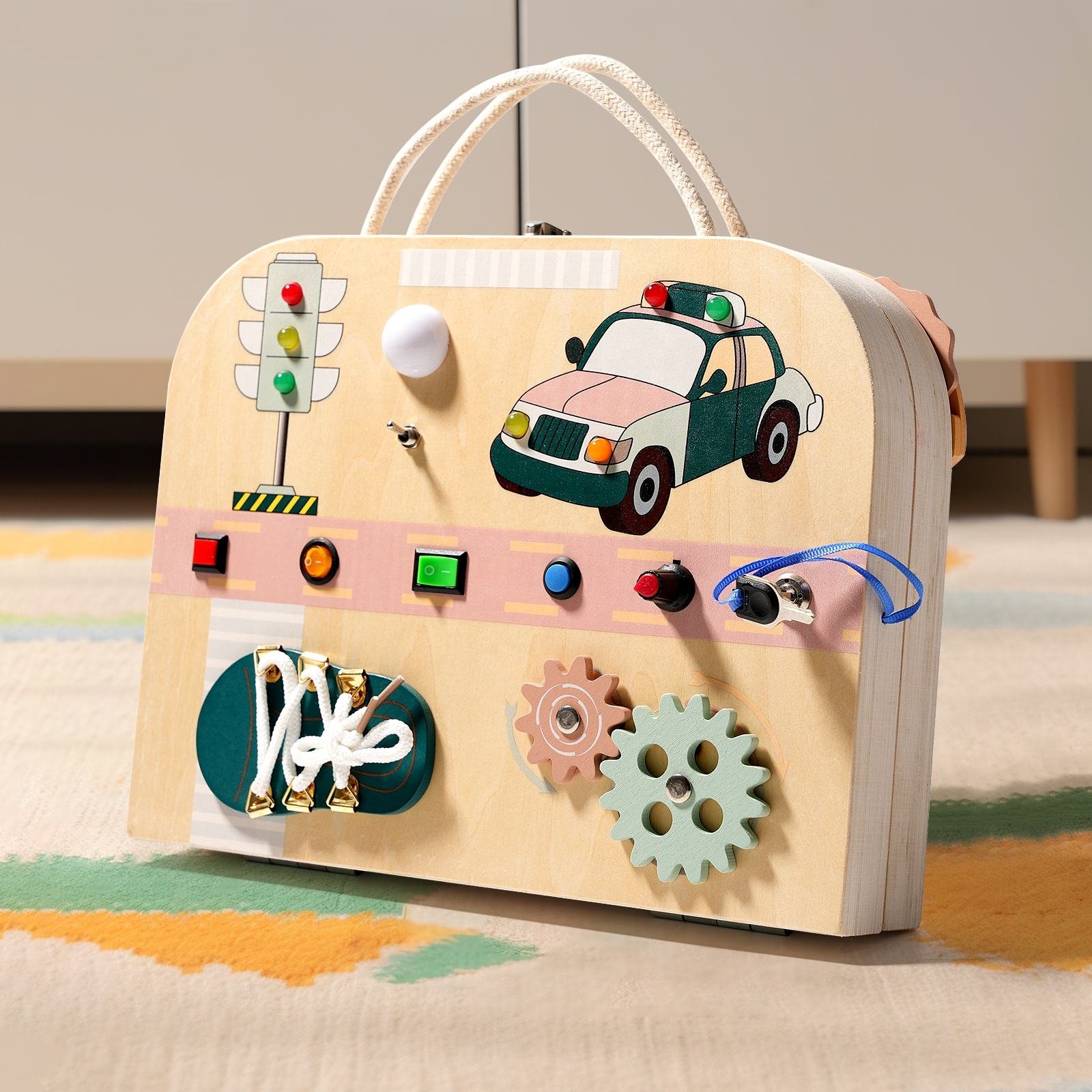 Wooden Busy Board Toy LED Activity Sensory Board Busy Box Drawing Board Preschool Educational Montessori Toys for Kids Toddlers