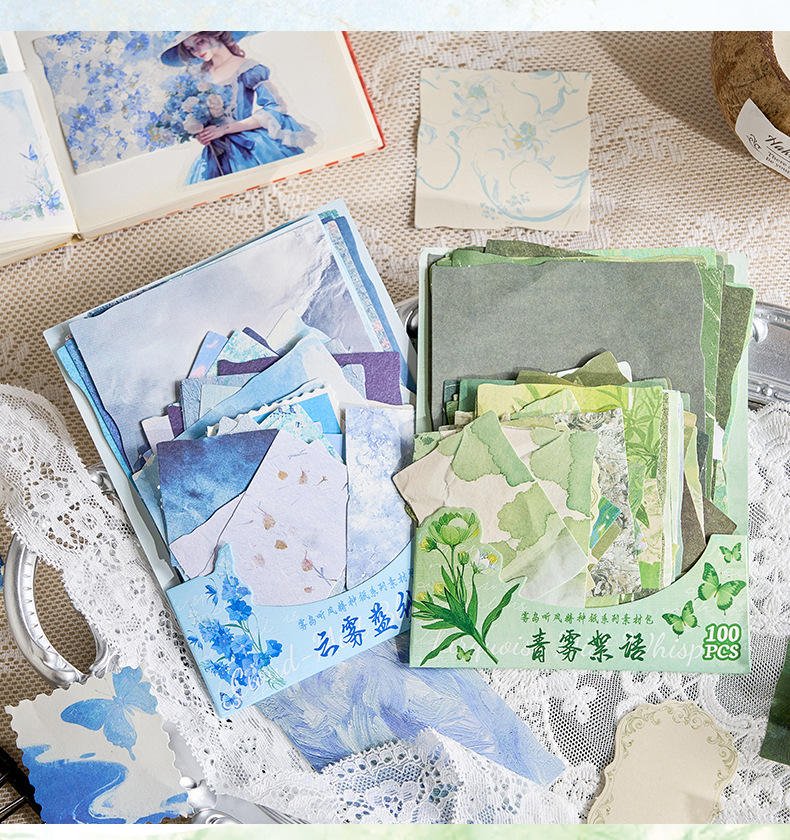 100sheets DIY Retro Material Paper DIY Vintage Scrapbook Decorative Paper Card Making Paper DIY Craft Journaling Supplies