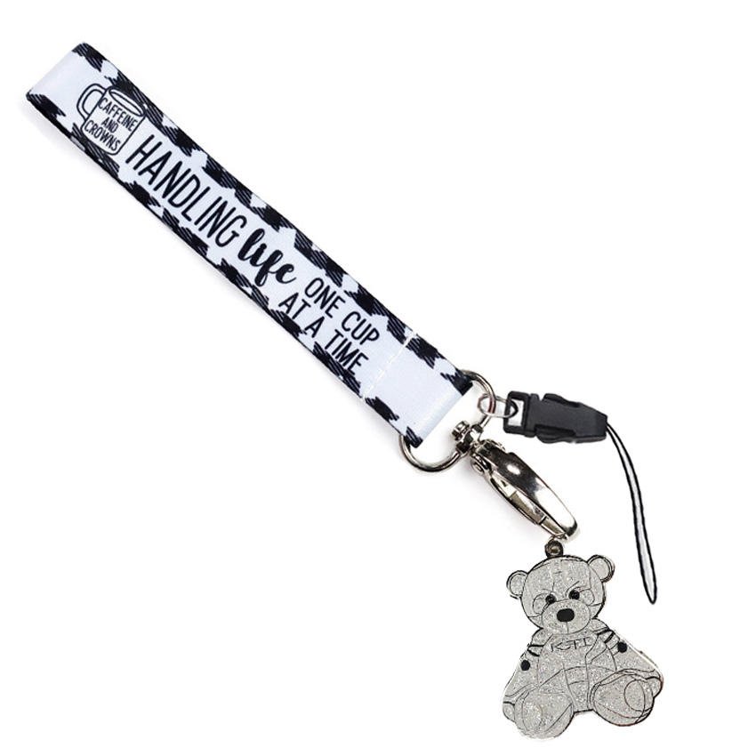 Custom Design Anime Embroidered Eco-Friendly Polyester Fabric Mobile Phone Pendant Keychain Lanyard Wrist Strap Custom Flight