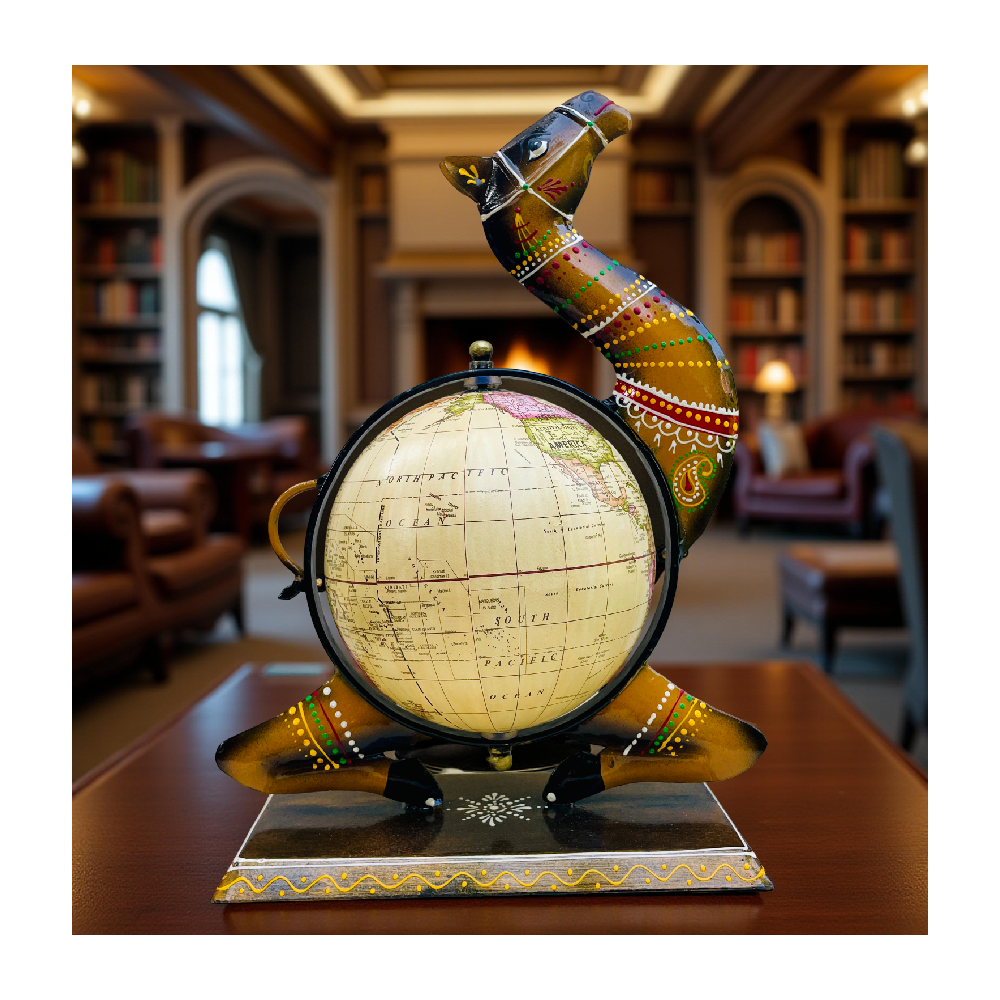 Handcrafted Camel Globe Ethnic Durable Decorative Showpiece Vintage Art Collectible Tabletop Ornament for Home Office Decoration