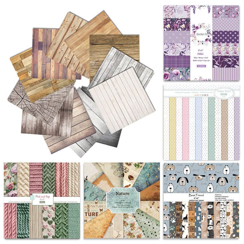 24sheets of Craft Junk Journal Patterned Paper Cardstock 6"x6" Offset Printing Scrapbooking Paper Material Nature Theme