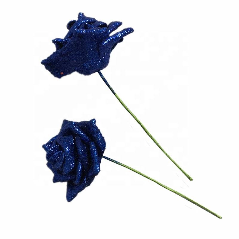 Artificial Glitter Foam Polyfoam Roses Flowers With Wired Stem Wedding Decoration