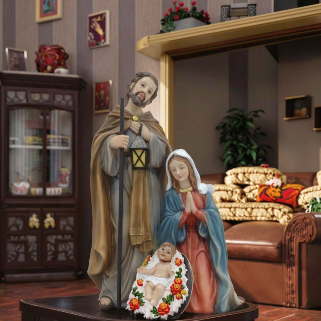 Religious Christmas Polyresin Handmade Customized Jesus Nativity Family Figurine 10inch Polyfoam Packed Holiday Home Decor