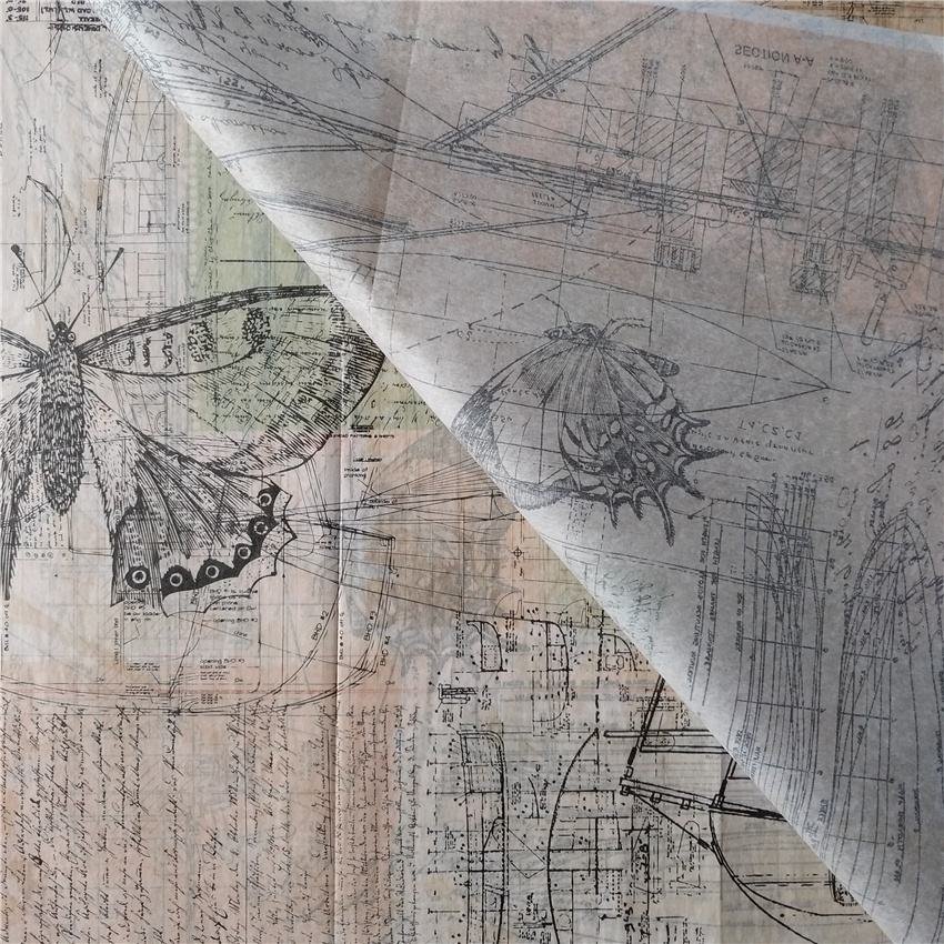 Vintage Butterfly Ancient Ship Design Uncoated Decoupage Tissue Paper Scrapbooking Gift Wrapping Silk Paper in Stock