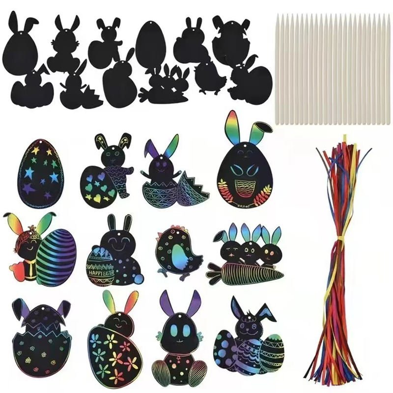 DIY Craft Children's Art Scratch Paper Black Cutting Customized Pattern Diverse Shapes for Easter Rabbits