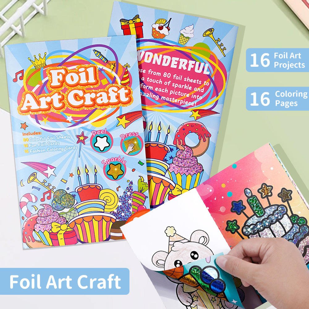 Creative Paper Craft Kit for Ages 3-6 Coloring Foil Sticker & Holiday Party Activities Shine Coloring Book Paper Art Foil Craft
