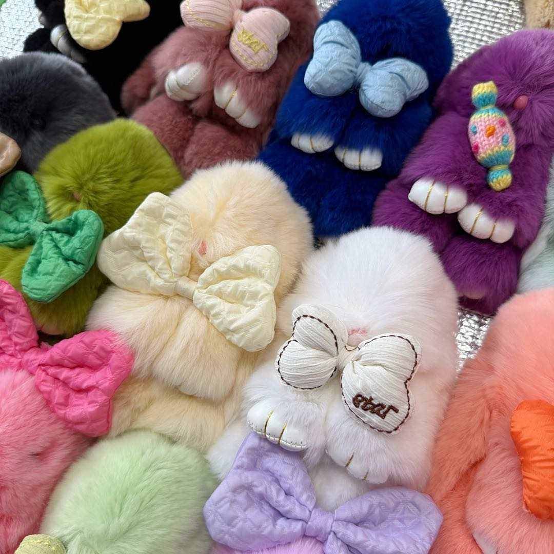 Promotional Gift 15cm Bunny Doll Keychain Soft Cute Real Fur Pom Pom Fluffy Plush Pendant KeyChain Car Bag Bunny Keyring