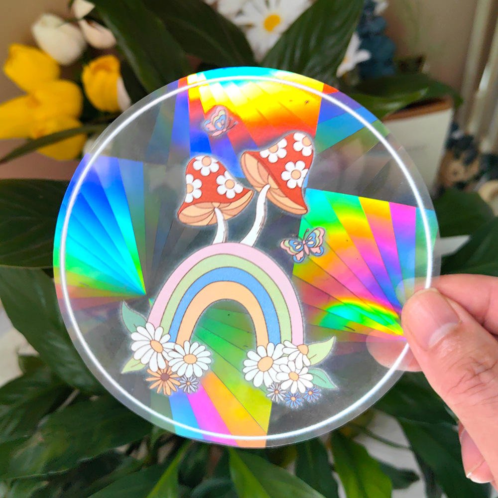 Rainbow Sun Catcher PVC Self Adhesive Circle Window Stickers UV Printing Waterproof Eco-friendly Custom Size Home Decor