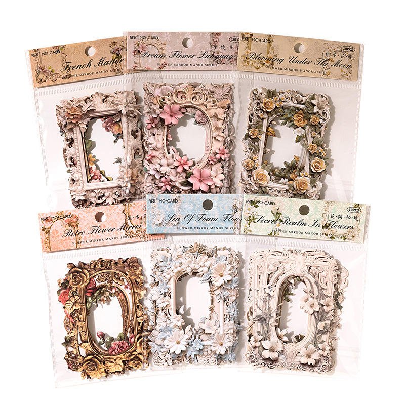 10PC Hollow Embossed Photo Frame Material Paper Junk Journal Planner Scrapbooking Vintage Diy Craft Cardstock