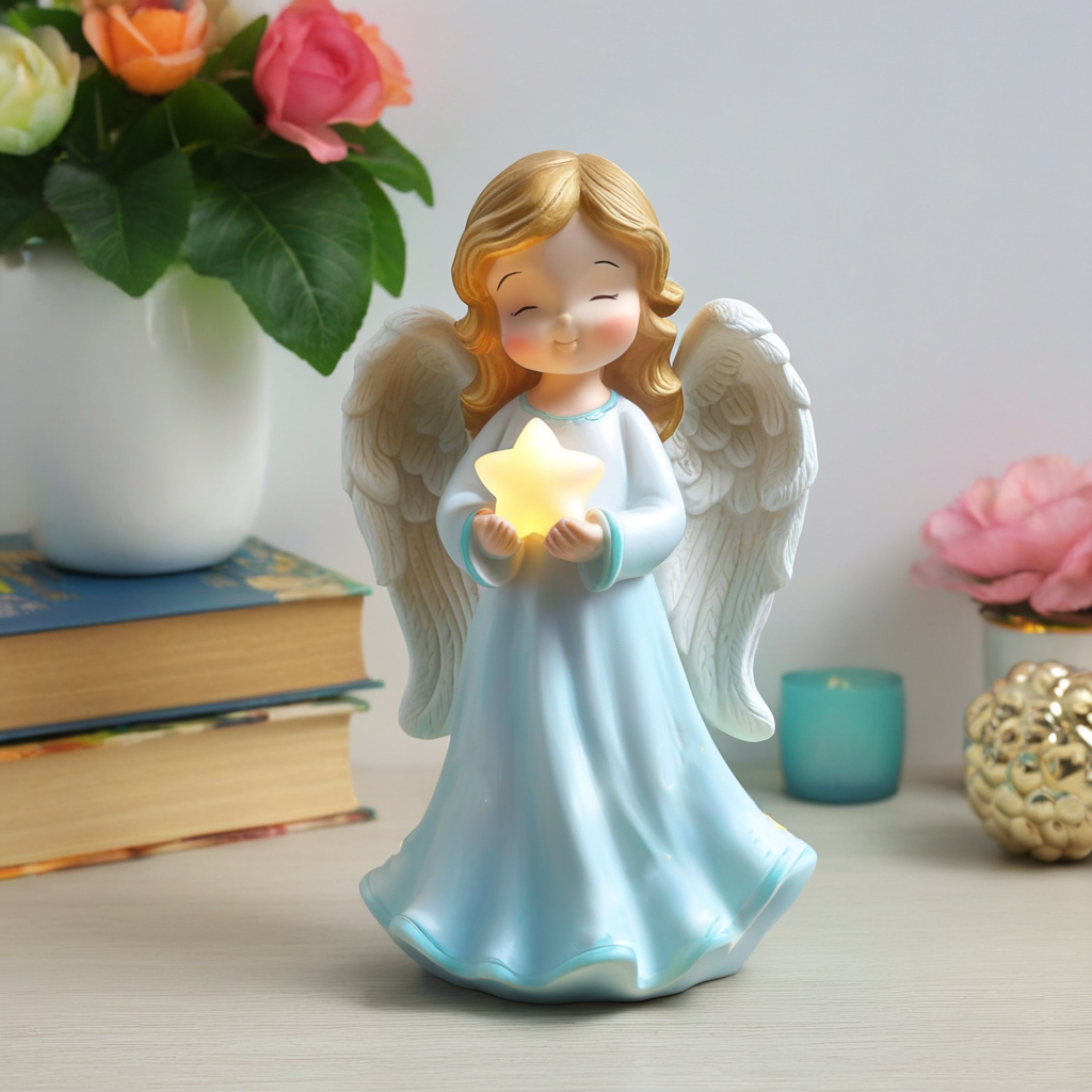 New Design Resin Crafts Angel Girl Statue Holds the Star With Led Lights Home Decor Figurine Custom